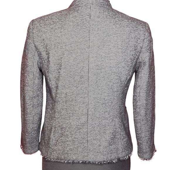 Ann Taylor Factory fringe edge black & white checked tweed women's blazer sz 0 - Picture 2 of 10